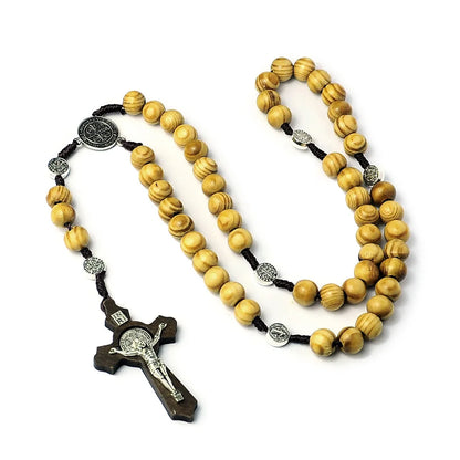 Wood Beads Rosary Necklace – Virgin Mary & INRI Cross