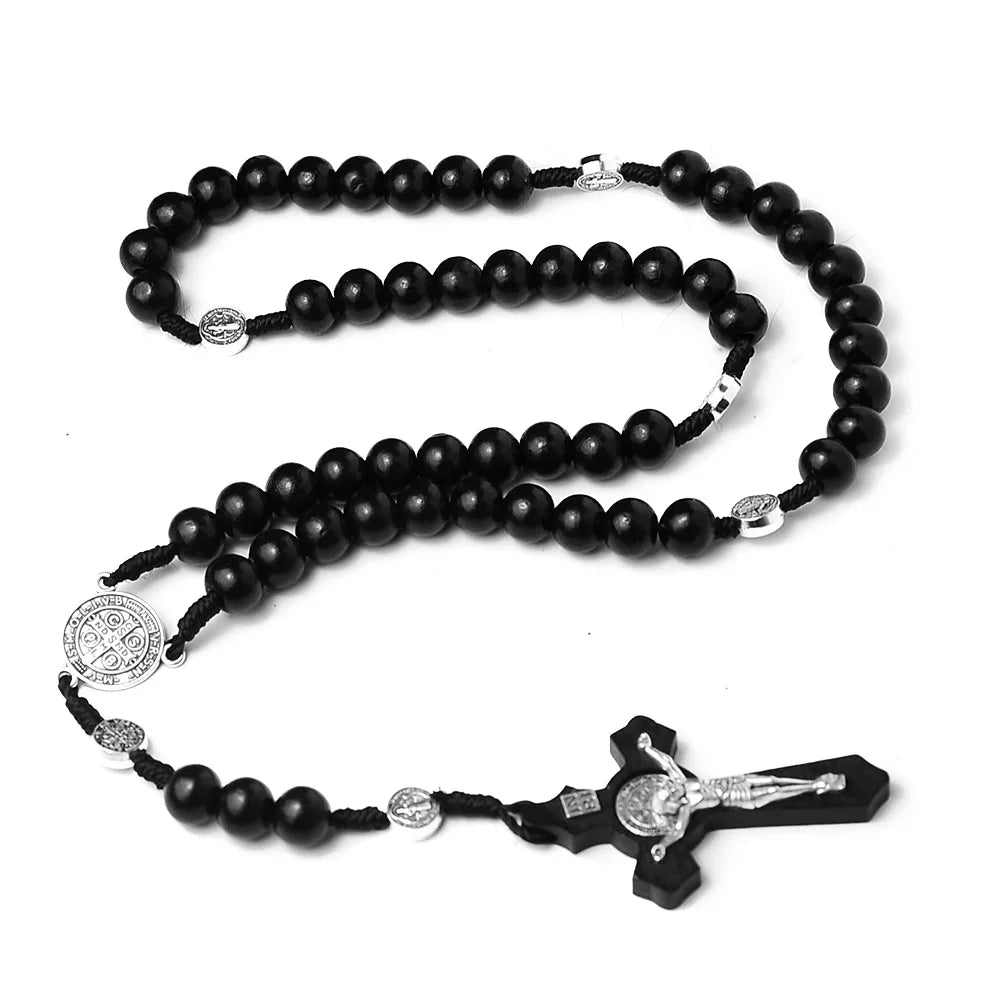 Wood Beads Rosary Necklace – Virgin Mary & INRI Cross