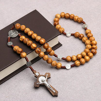 Wood Beads Rosary Necklace – Virgin Mary & INRI Cross