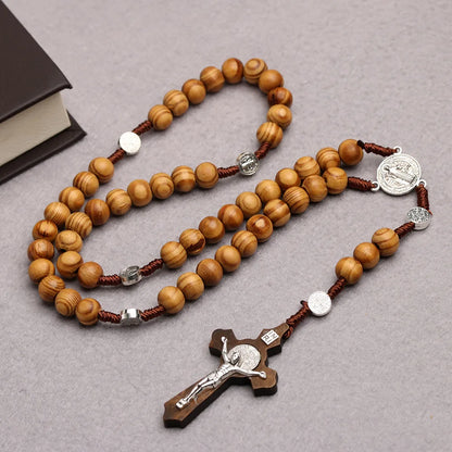 Wood Beads Rosary Necklace – Virgin Mary & INRI Cross
